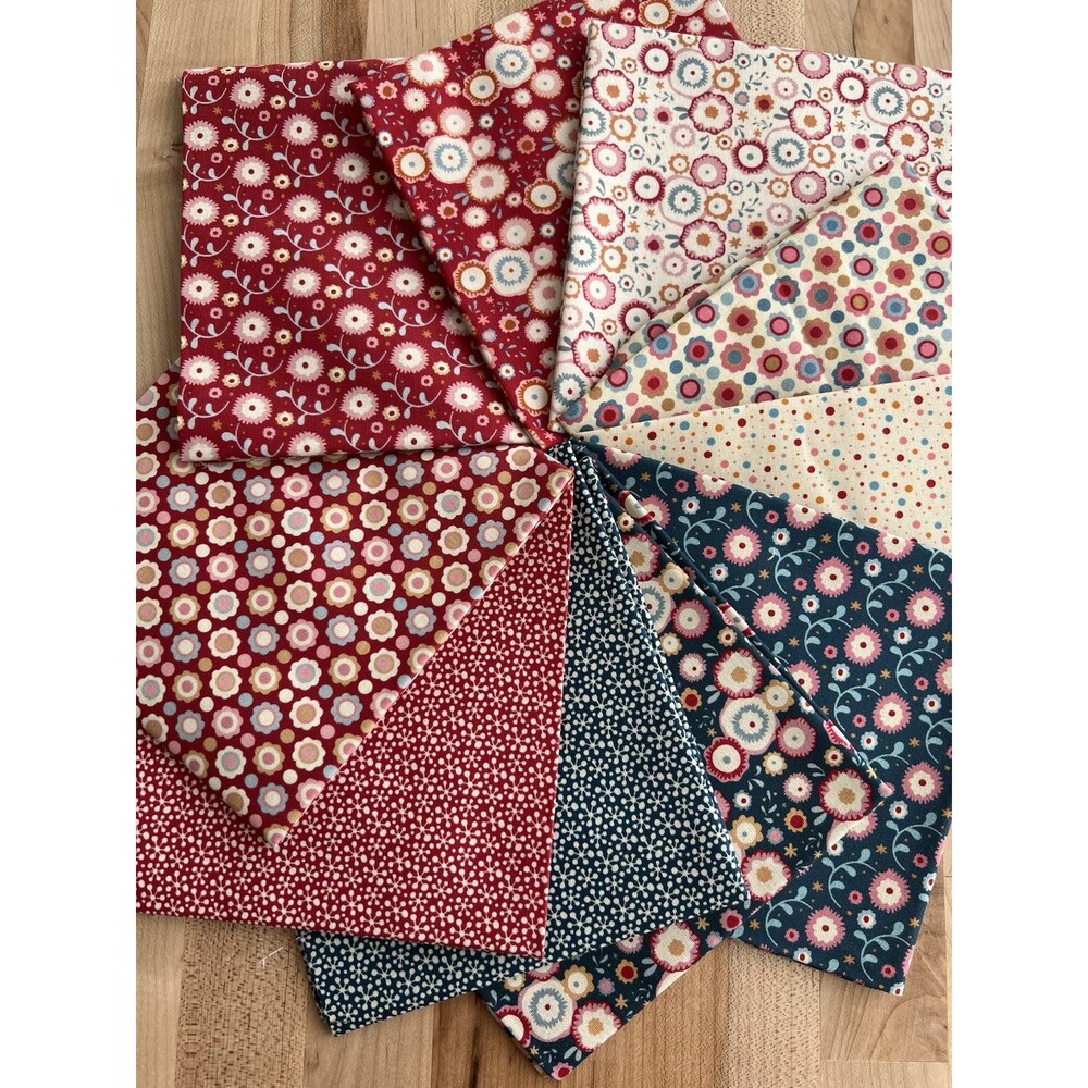 Fat Quarter Bundle Set of 10 - iNee "Candy Bloom" Red Pink Blue Cream Floral